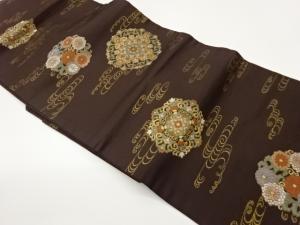 華紋・花輪に流水模様織出し名古屋帯